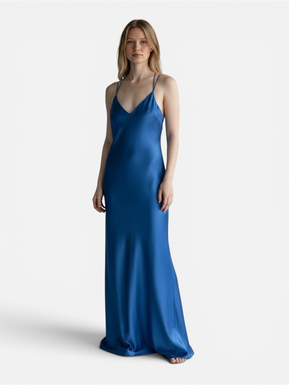 Tahari Blue Satin Maxi Slip Dress | Size M